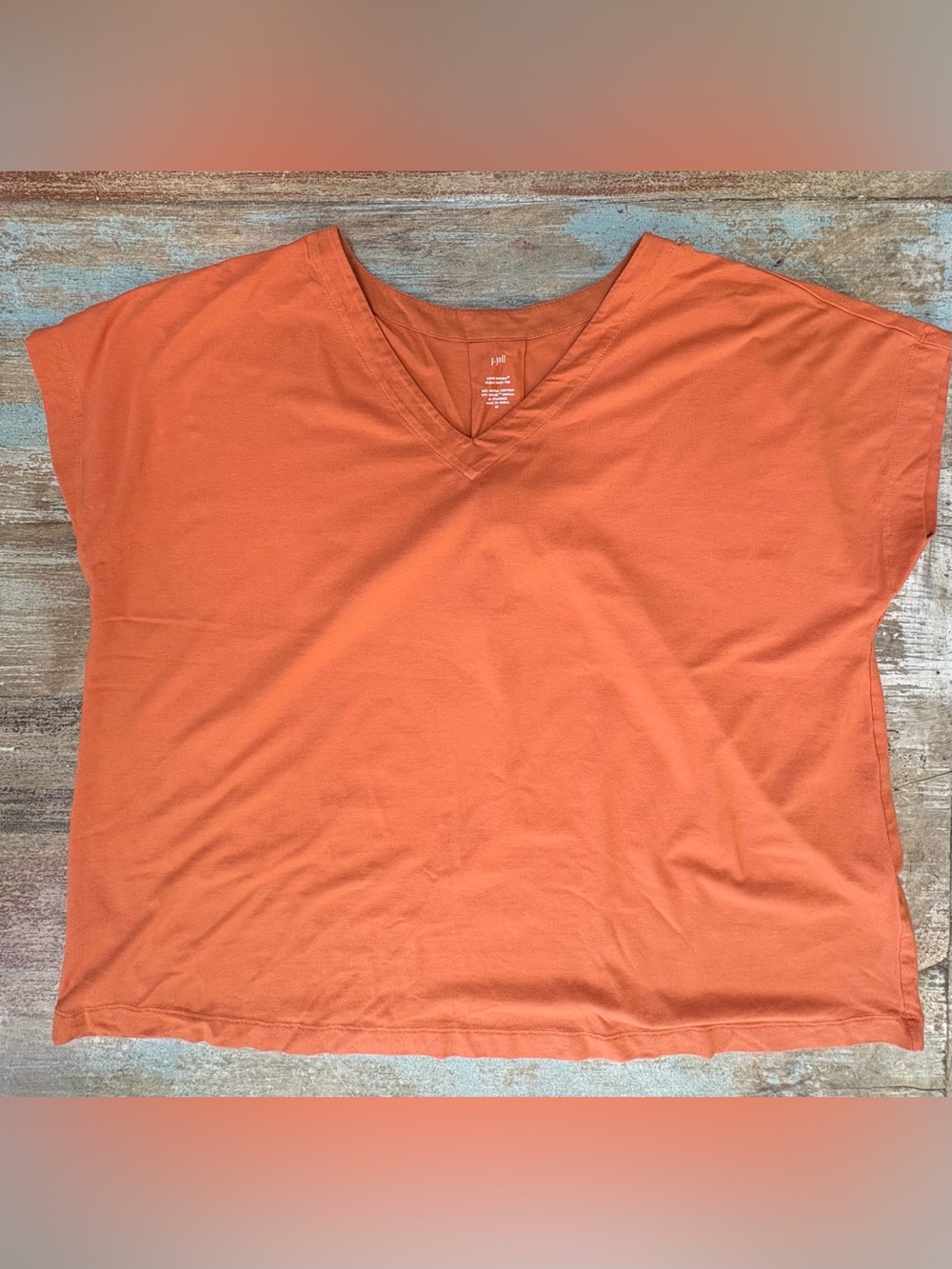 J. Jill Luxe Supima Forward-Seam V-Neck Tee in Burnt Orange